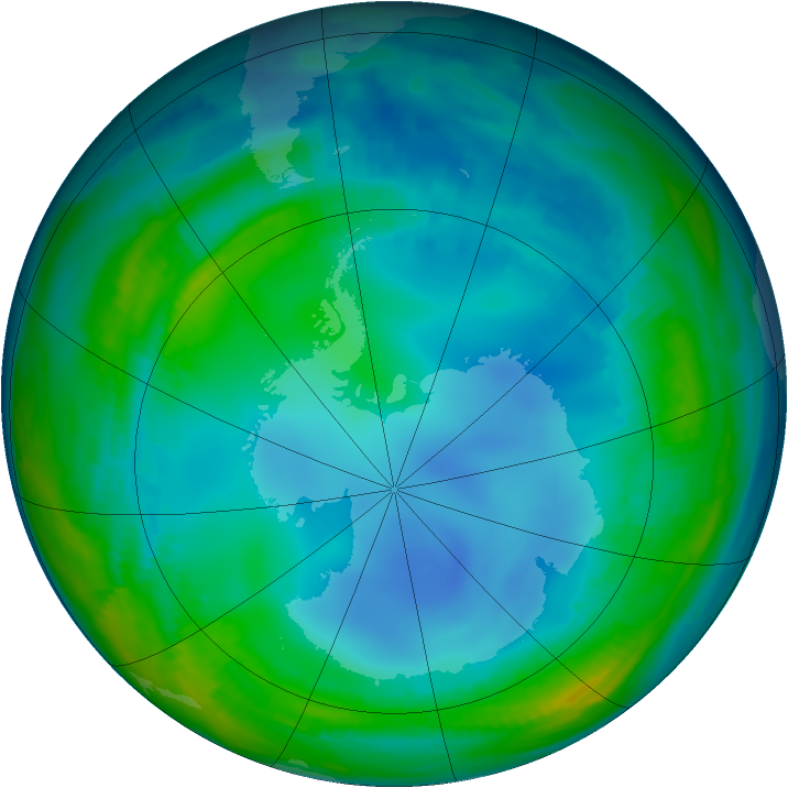 Antarctic ozone map for 22 July 1997
